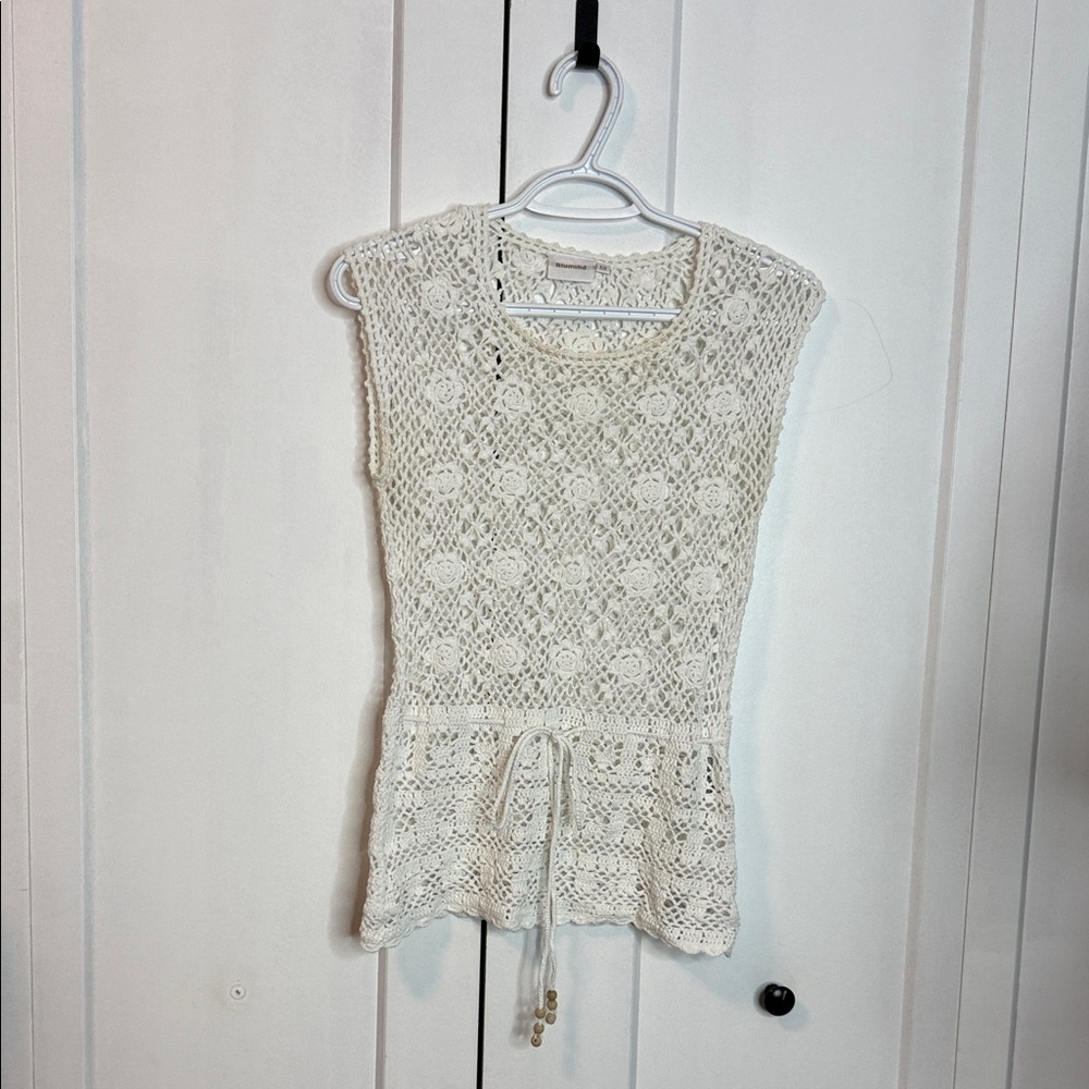 Blumind - Medium - Ivory White Crochet Top with drawstring waist - Y2k 90s